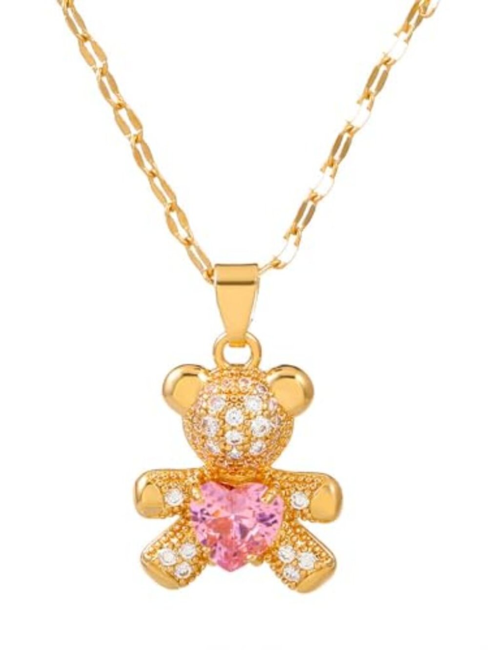 Chic Teddy Bear Necklace Crystal Bear Necklace Cute Animal Bear Pendant Necklace